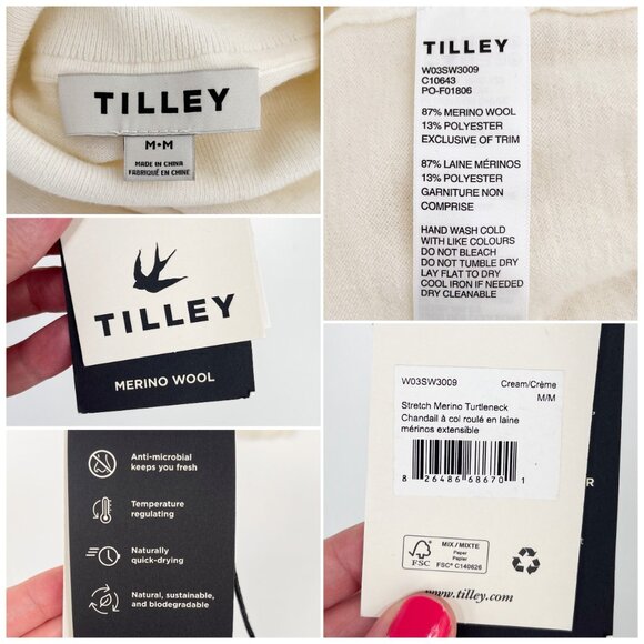 Tilley Stretch Merino Turtleneck Sweater Merino Wool * flaws * Size Medium Cream - Picture 10 of 16